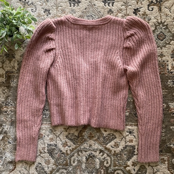 Anthropologie Dusty Pink Puff Sleeve Buttoned Cardigan - Picture 2 of 10
